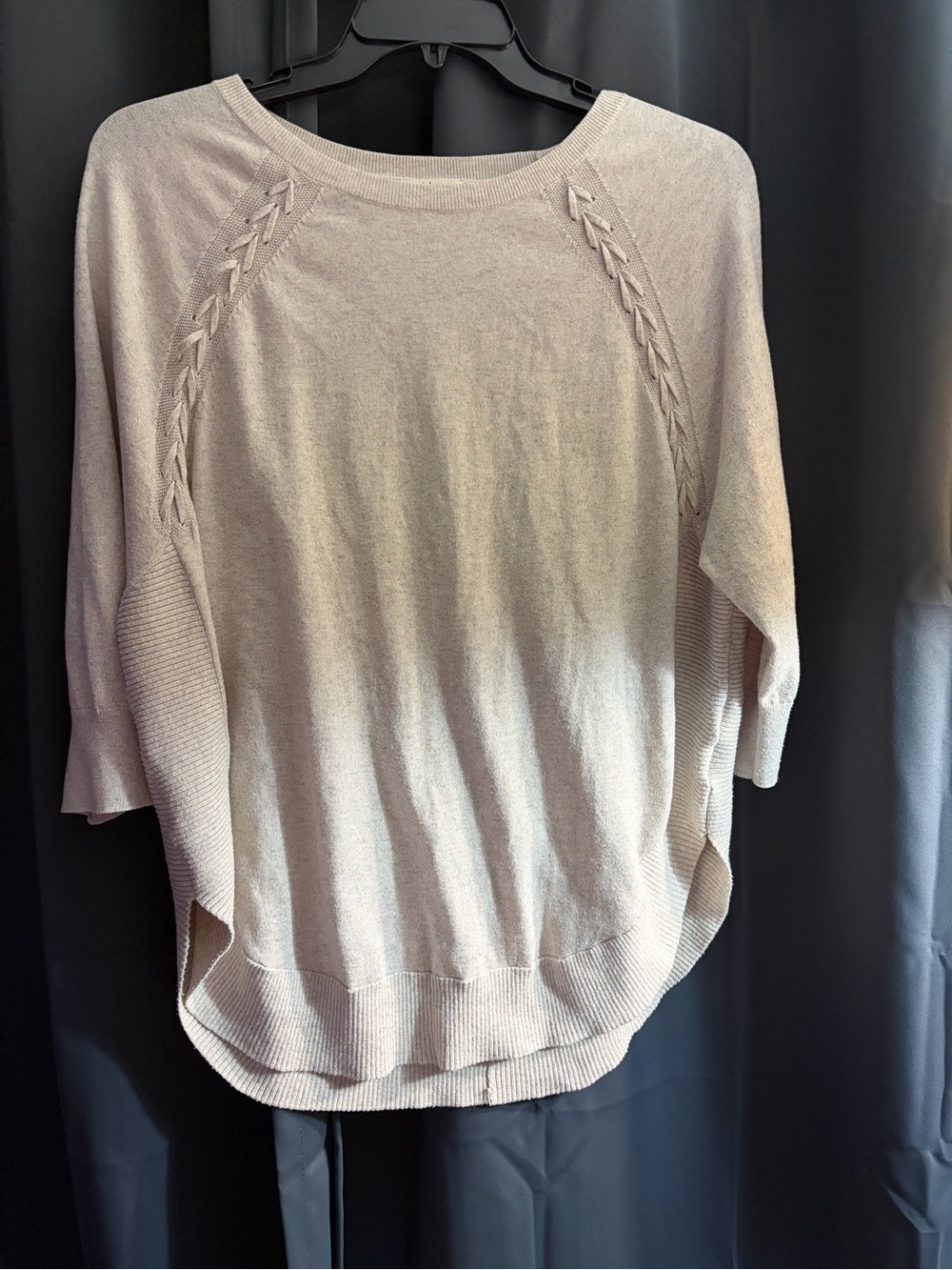 Style & Co. Cream Braided Shoulder Scoop Neck Sweater